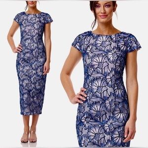 JS COLLECTIONS LENA CAP SLEEVE TEA LENGTH DRESS